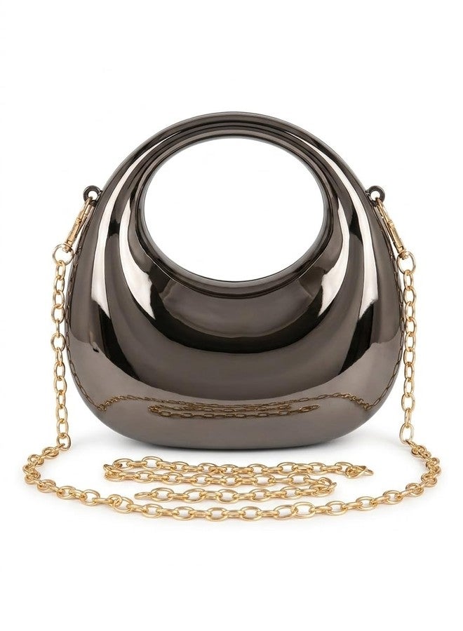 BLUSHARK Miniature Clutch Sling Bag | Fashionable Mini Clutch bag | Black Mirror Finish with Detachable Gold Chain Strap | Stylish sling Bag for Girls & Women | Perfect for Party & Weddings - Image 2