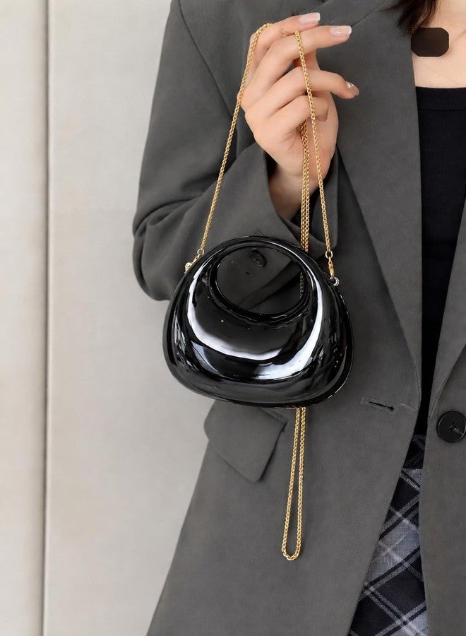 BLUSHARK Miniature Clutch Sling Bag | Fashionable Mini Clutch bag | Black Mirror Finish with Detachable Gold Chain Strap | Stylish sling Bag for Girls & Women | Perfect for Party & Weddings - Image 4