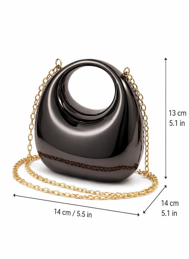 BLUSHARK Miniature Clutch Sling Bag | Fashionable Mini Clutch bag | Black Mirror Finish with Detachable Gold Chain Strap | Stylish sling Bag for Girls & Women | Perfect for Party & Weddings - Image 3