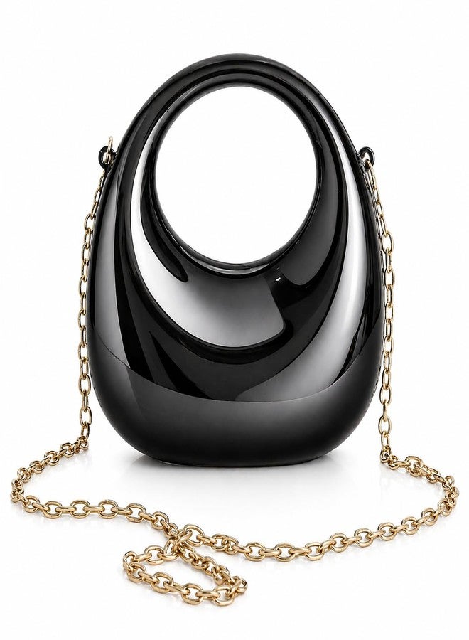 BLUSHARK Miniature Clutch Sling Bag | Fashionable Mini Clutch bag | Black Mirror Finish with Detachable Gold Chain Strap | Stylish sling Bag for Girls & Women | Perfect for Party & Weddings - Image 1