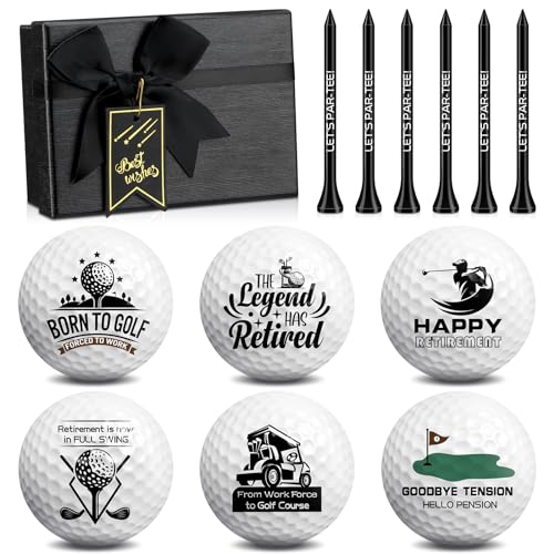 Arrowbash 6 Pack Retirement Golf Balls with 6 Tees and Gift Box Funny Retirement Gifts for Dad Coworkers Golfers Husband(Retired,White) - Image 1
