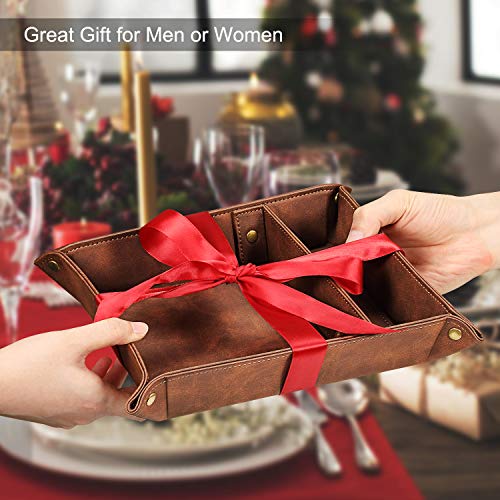 SITHON صينية تخزين سطح المكتب SITHON، منظم قابل للإزالة بقطعتين، صينية متعددة الاستخدامات بجانب السرير، حاملة طاولة، صينية تخزين، بني - Image 2