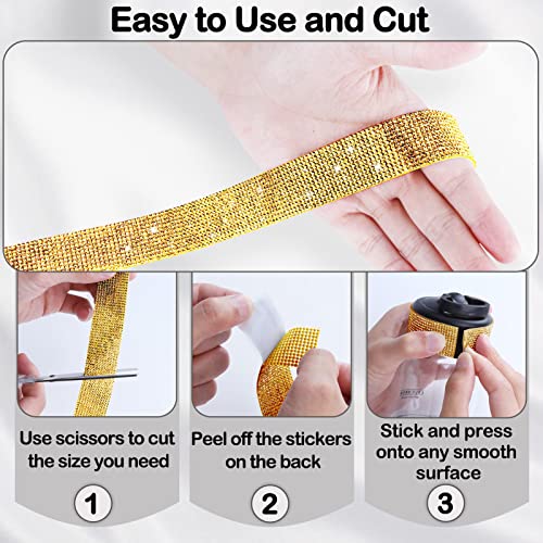 Yalumo Rhinestone Ribbon 7 Rolls 7 Yards Self Adhesive Diamond Bling Rhinestones Strips, Crystal Rhinestone Tape Diamond Ribbons Wrap Glittering Stickers for Crafts Arts Car DIY Decoration, Gold, 4 Size - Image 4