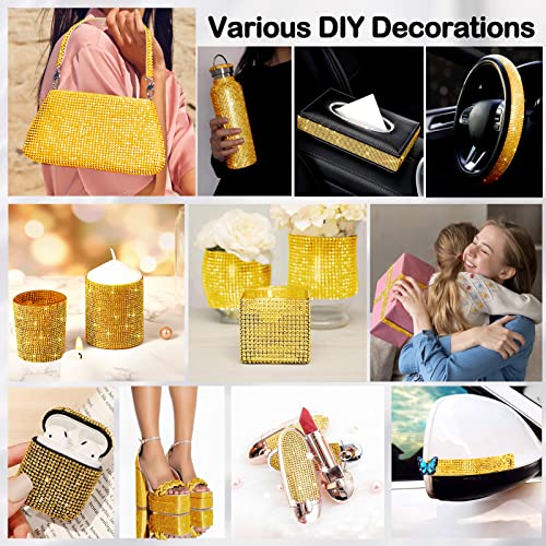 Yalumo Rhinestone Ribbon 7 Rolls 7 Yards Self Adhesive Diamond Bling Rhinestones Strips, Crystal Rhinestone Tape Diamond Ribbons Wrap Glittering Stickers for Crafts Arts Car DIY Decoration, Gold, 4 Size - Image 5
