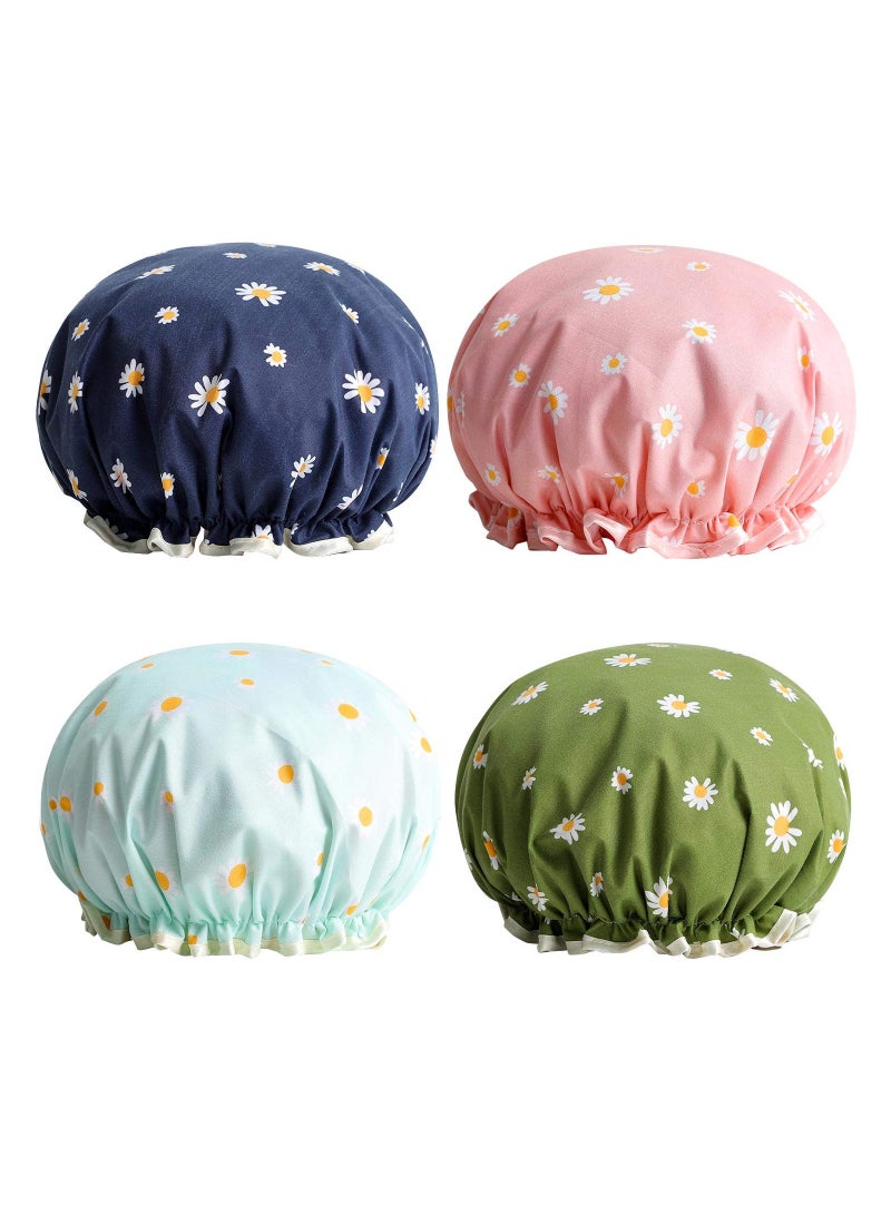KASTWAVE Shower Caps, Bath Cap, for Women Waterproof Double Layered Elastic Shower Cap (4 Pack)  - Image 1
