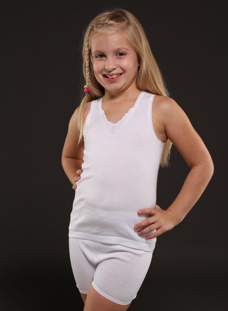 DeloPik EveryOne Girls Cotton White Undershirt Vest and Short, Girls White Underwear set(PACK OF 1)(1-2 YEARS) - Image 1