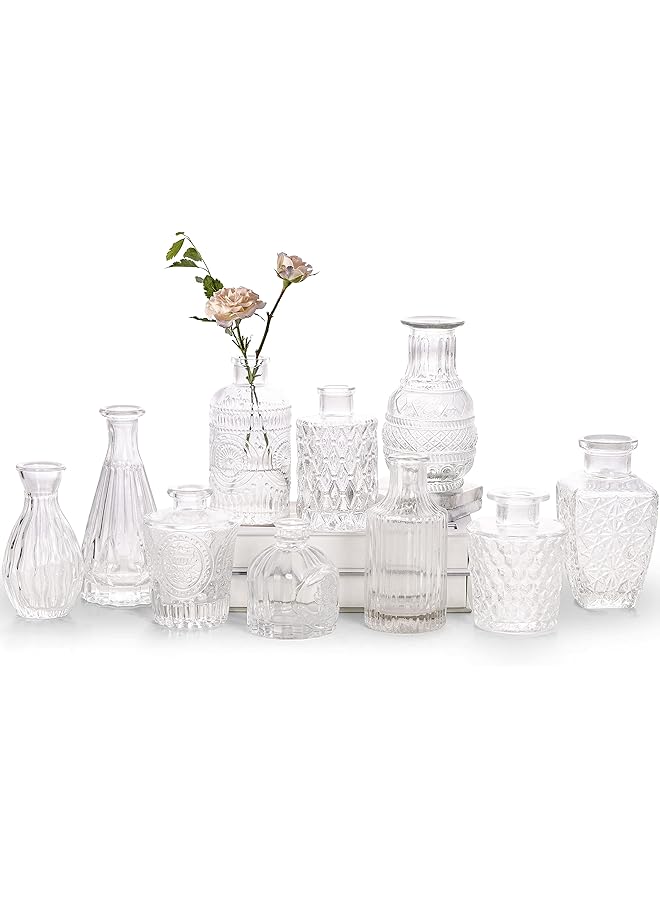 إيروريكس مجموعة مزهريات زجاجية صغيرة مكونة من 10 مزهريات شفافة بكميات كبيرة، قطع مركزية صغيرة لطيفة لحفلات الزفاف الريفية الصغيرة، طاولة منزلية، زهرة M Ba0751 - Image 1
