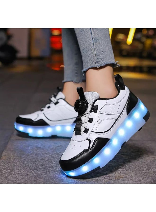 Sky View LED Kids Roller Skates Shoes 4 Wheel Skating-Rotating buckle laces Multiple lighting modes Boys Girls Light Up Roller Sneakers - Image 3