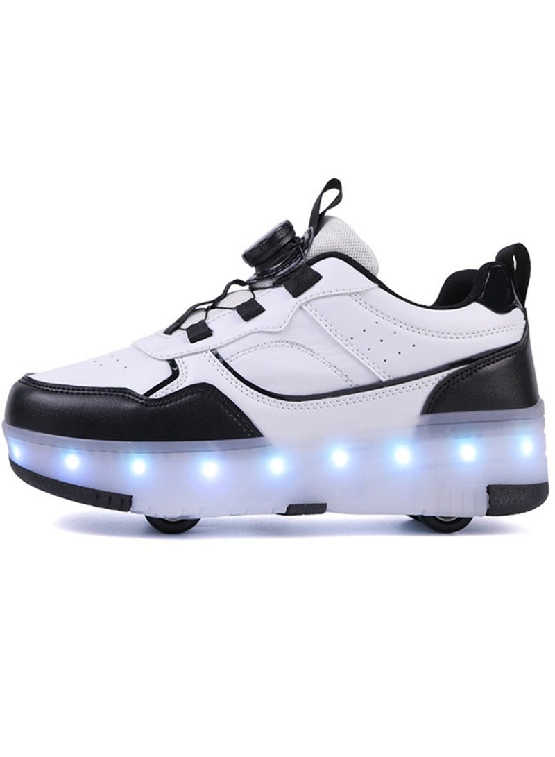 Sky View LED Kids Roller Skates Shoes 4 Wheel Skating-Rotating buckle laces Multiple lighting modes Boys Girls Light Up Roller Sneakers - Image 1
