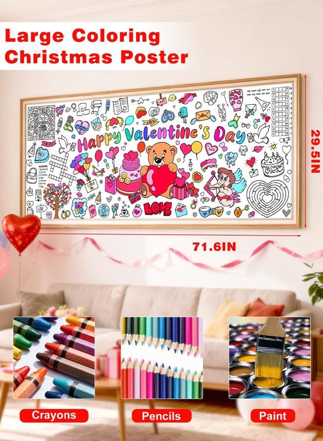 Diltik Valentine's Day Giant Coloring Tablecloth for Kids, 30 x 72 Inches Paper Coloring Banner, Happy Valentine's Day Activity Poster Table Cover for Classroom School Party Decorations - Image 2