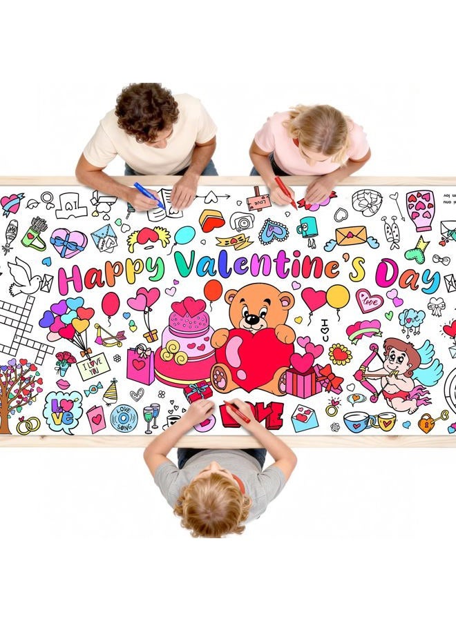 Diltik Valentine's Day Giant Coloring Tablecloth for Kids, 30 x 72 Inches Paper Coloring Banner, Happy Valentine's Day Activity Poster Table Cover for Classroom School Party Decorations - Image 1