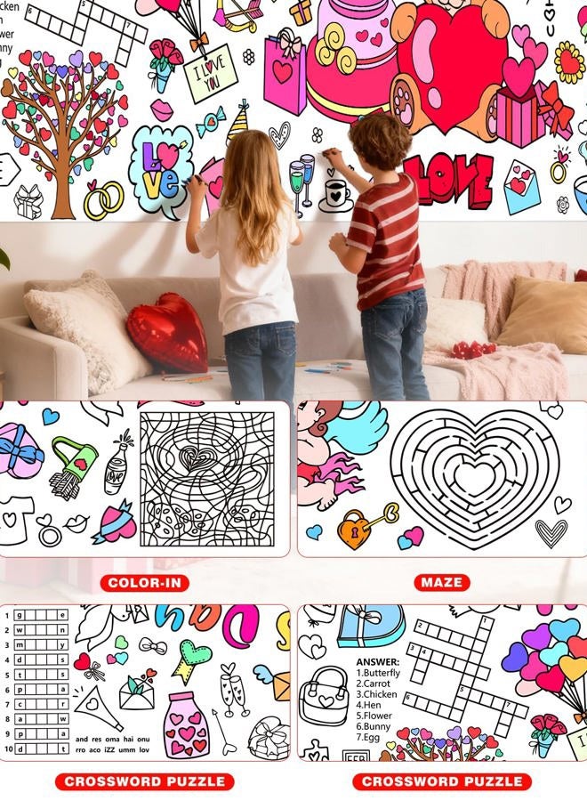 Diltik Valentine's Day Giant Coloring Tablecloth for Kids, 30 x 72 Inches Paper Coloring Banner, Happy Valentine's Day Activity Poster Table Cover for Classroom School Party Decorations - Image 5