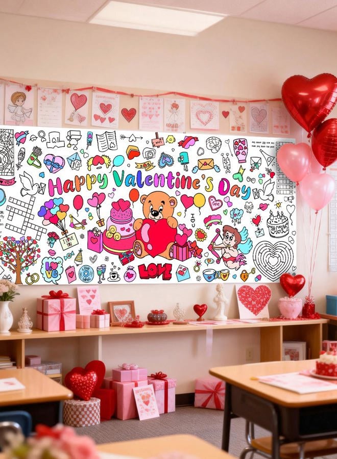Diltik Valentine's Day Giant Coloring Tablecloth for Kids, 30 x 72 Inches Paper Coloring Banner, Happy Valentine's Day Activity Poster Table Cover for Classroom School Party Decorations - Image 4