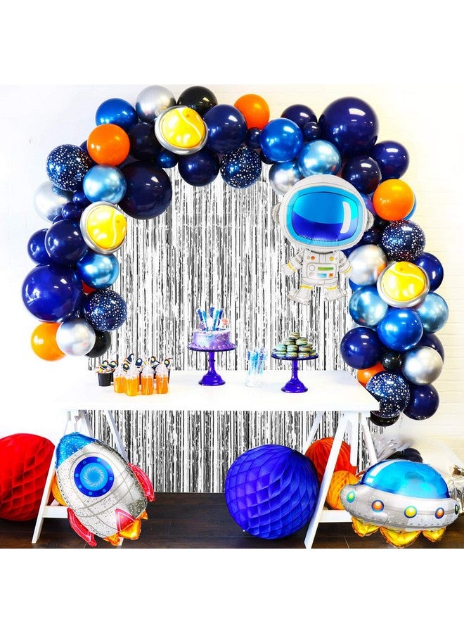 JOYYPOP Outer Space Balloon Garland Kit, 89pcs Outer Space Party Decorations with UFO Rocket Astronaut Balloons Silver Foil Curtain for Space Themed Birthday Party Supplies - Image 2