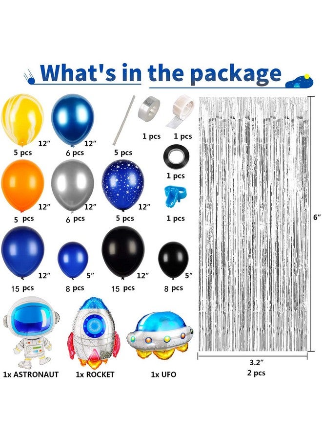 JOYYPOP Outer Space Balloon Garland Kit, 89pcs Outer Space Party Decorations with UFO Rocket Astronaut Balloons Silver Foil Curtain for Space Themed Birthday Party Supplies - Image 5