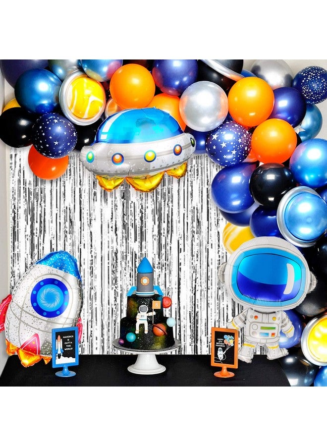 JOYYPOP Outer Space Balloon Garland Kit, 89pcs Outer Space Party Decorations with UFO Rocket Astronaut Balloons Silver Foil Curtain for Space Themed Birthday Party Supplies - Image 4
