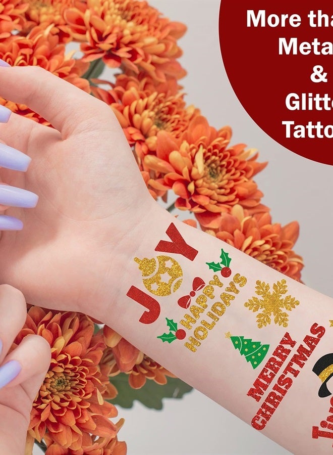 Bestus Christmas Party Supplies Temporary Tattoos Glitter & Metallic Designs. For Kids and adults. Merry Christmas Party Favors - Image 2