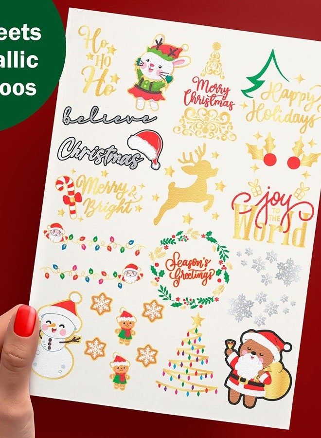 Bestus Christmas Party Supplies Temporary Tattoos Glitter & Metallic Designs. For Kids and adults. Merry Christmas Party Favors - Image 1