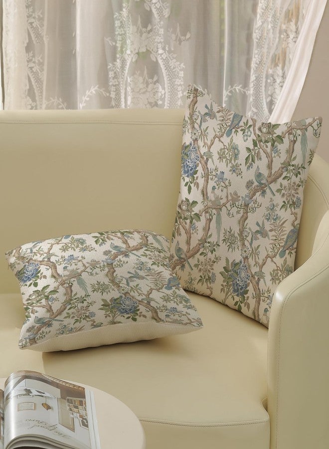 GOLIANDA Chinoiserie Pillow Covers 18x18 Set of 2 Blue Green Bird Floral Throw Pillows Vintage Blue Flowers Decorations Outdoor Pillowcase Chinoiserie Decor Farmhouse Linen Cushion Case for Couch Home - Image 4