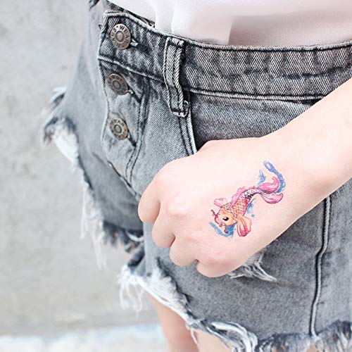 Oottati 6 Pieces Small Cute Kids Women Wrist Hand Neck Red Pisces Goldfish Koi Carp Temporary Tattoo - Image 3