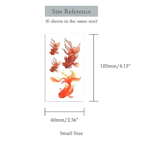 Oottati 6 Pieces Small Cute Kids Women Wrist Hand Neck Red Pisces Goldfish Koi Carp Temporary Tattoo - Image 2