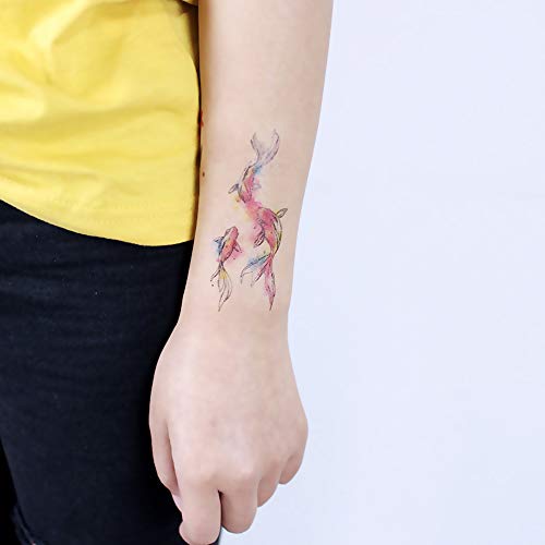 Oottati 6 Pieces Small Cute Kids Women Wrist Hand Neck Red Pisces Goldfish Koi Carp Temporary Tattoo - Image 5