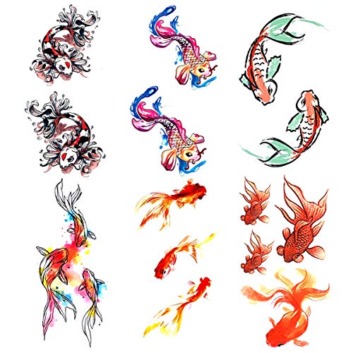 Oottati 6 Pieces Small Cute Kids Women Wrist Hand Neck Red Pisces Goldfish Koi Carp Temporary Tattoo - Image 1