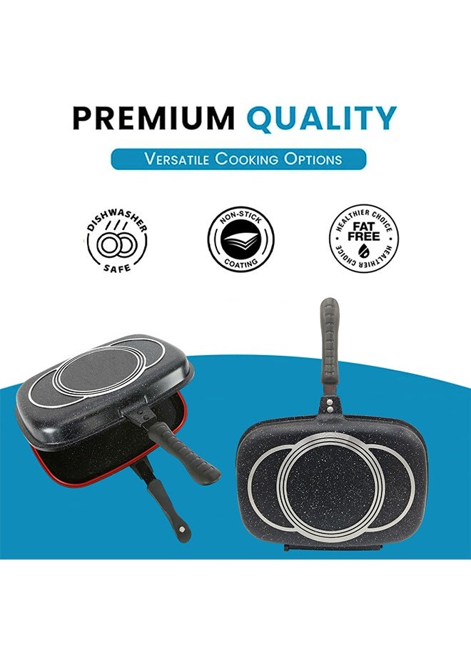RK ROYAL KITCHEN Cresta Double Grill Pan 30 cm – Non Stick Diecast Marble Coated with Magnetic Lock, Silicone Rubber Seal, Steam Vent, Durable Design, Perfect for Grilling, Frying, and Steaming with Even Heat Distribution  - Image 4