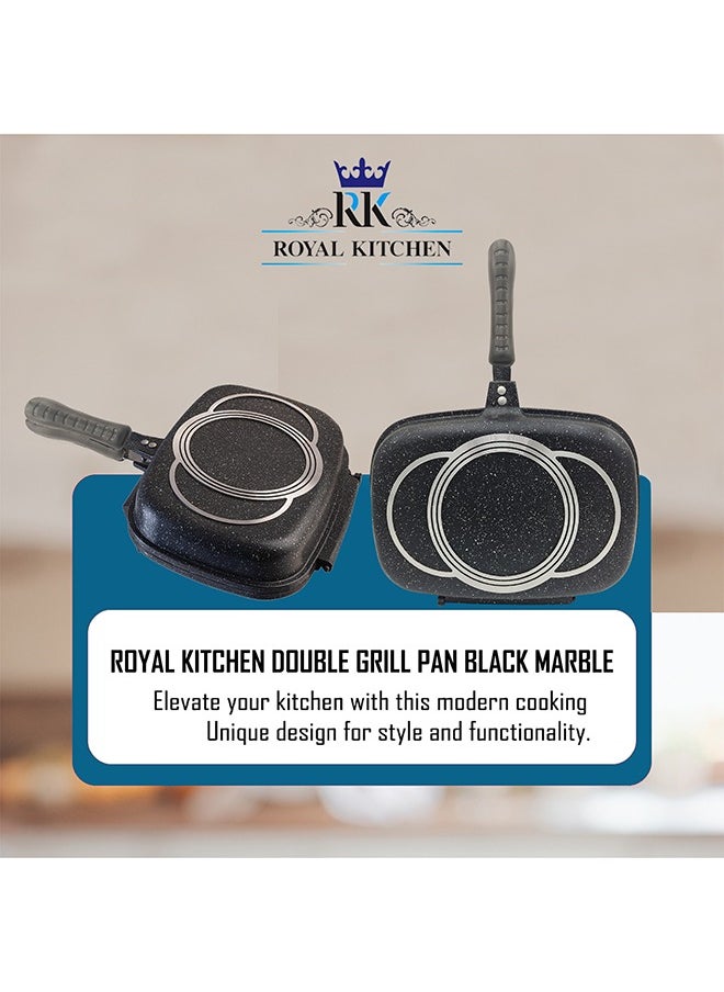 RK ROYAL KITCHEN Cresta Double Grill Pan 30 cm – Non Stick Diecast Marble Coated with Magnetic Lock, Silicone Rubber Seal, Steam Vent, Durable Design, Perfect for Grilling, Frying, and Steaming with Even Heat Distribution  - Image 5