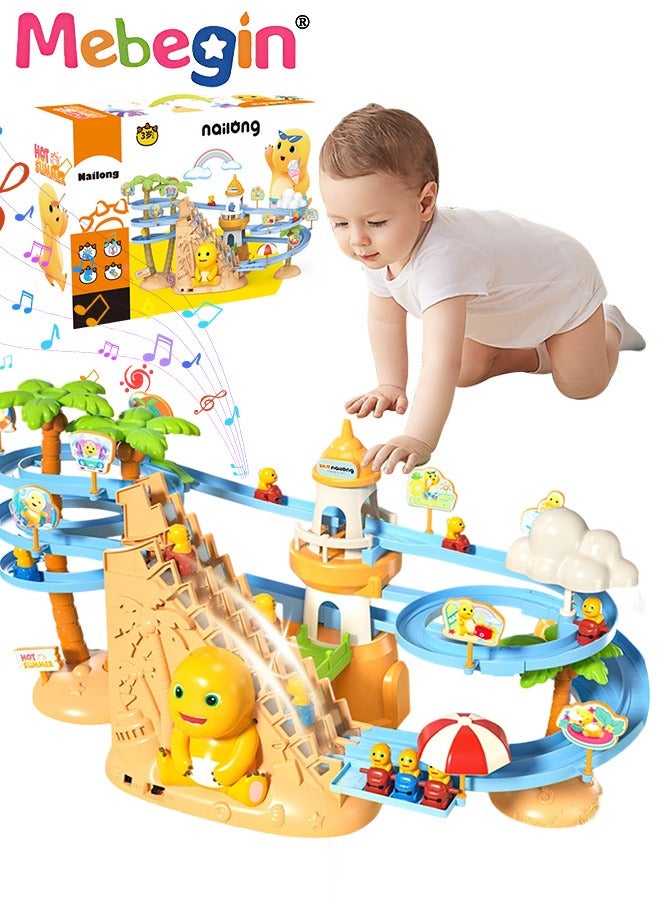 MEBEGIN Cartoon Dragon Climbing Toy with Lights and Music, Electric Climbing Stairs and Tracks Playset with 3 Mini cars, Race Track Toy Set with Automatic Ladder and Gravity Sliding, Slide Toy Set, 3 AA Batteries Required(Not Included), Ideal Gift for Kids Aged 3+  - Image 1