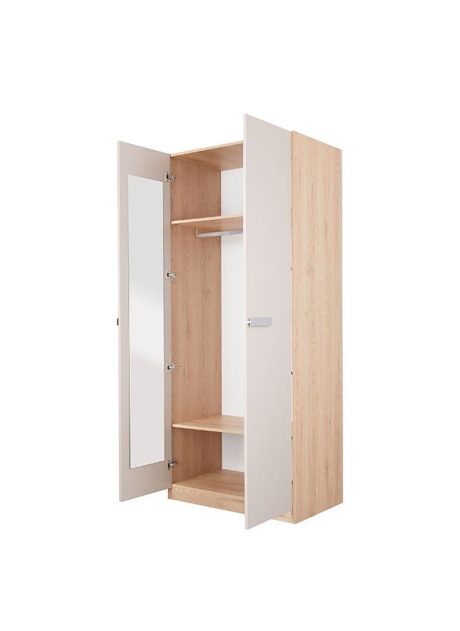 DANUBE HOME Cardano 2 Door Wardrobe With Mirror Inside Sturdy Closet Clothes Storage Cupboard Modern Design Space Saving Swing Door Cabinet For Bedroom L91.6Xw59.5Xh216Cm - Natural Oak/Champagne  - Image 3