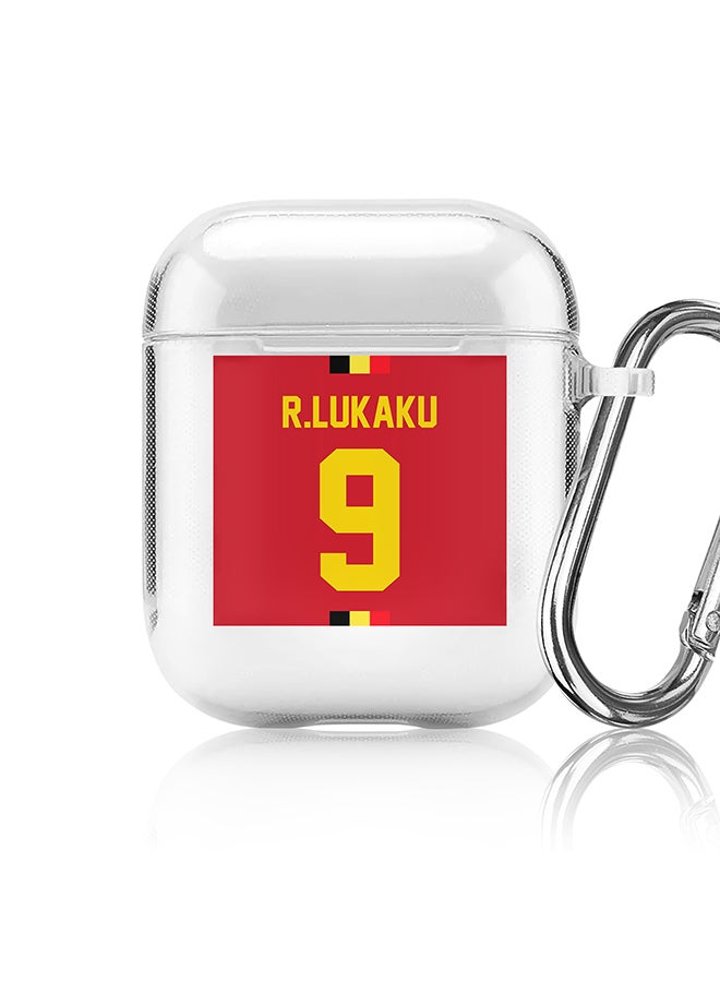 Stylizedd Classic Clear printed Case for Apple Airpods 2 / 1 Soft TPU Gel Thin Transparent Flexible Cover - Football Team - Belgium, Player Name - R.Lukaku - Image 1