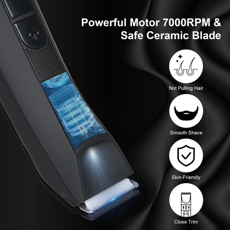 Men's Body Hair Trimmer Rechargeable Hair Shaver Grooming Tool for Men with Large Screen Display IPX7 Waterproof Whole Body Washable with Stand - Image 3