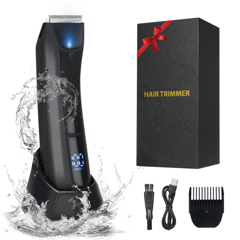 Men's Body Hair Trimmer Rechargeable Hair Shaver Grooming Tool for Men with Large Screen Display IPX7 Waterproof Whole Body Washable with Stand - Image 1