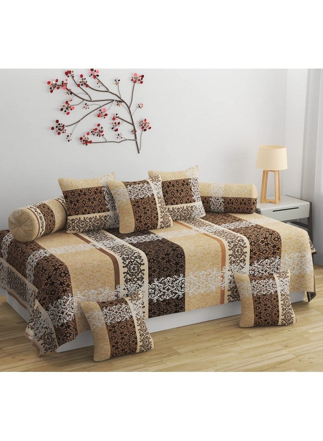 BROMWICK Modern Art Printed Microfiber Diwan Set 8 Pieces, 1 Single bedsheet, 5 Cushions Covers and 2 Bolster Covers - Black & Beige - Image 1