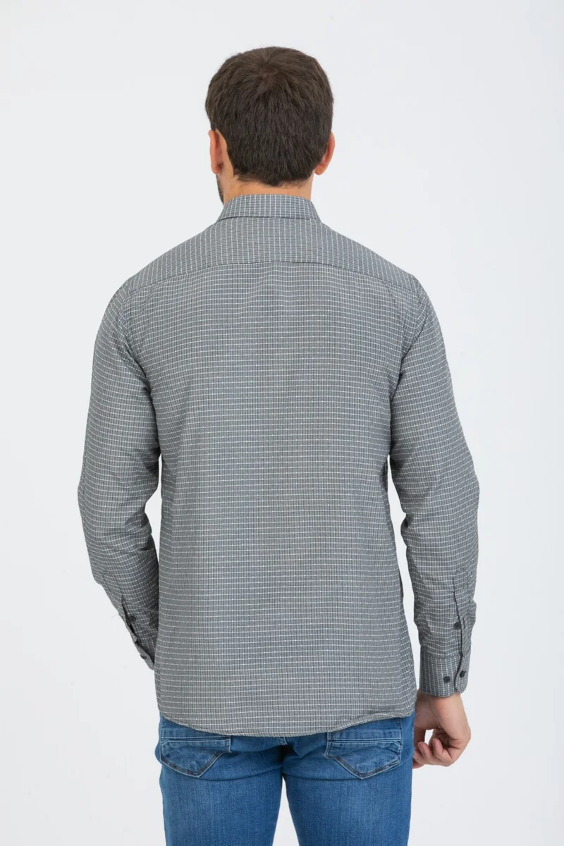 فاريتا Men's Black Checked Long Sleeve Pocket Buttoned Collar Shirt