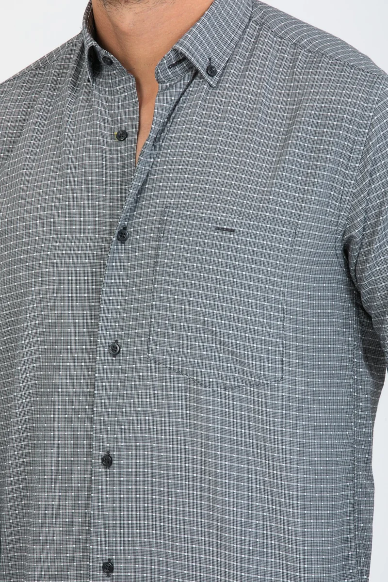 فاريتا Men's Black Checked Long Sleeve Pocket Buttoned Collar Shirt