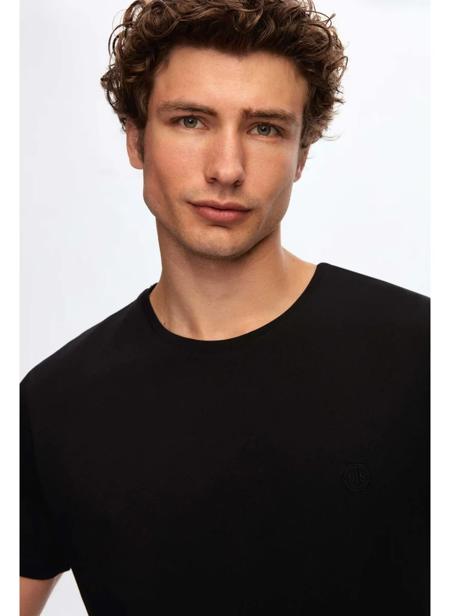 D'S DAMAT Regular Fit Black Plain T-Shirt