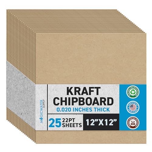 MagicWater Supply MagicWater Chipboard Sheet for DIY Projects - 12x12 Inch - 25 Pack - 22 pt - Heavy Duty Kraft (0.020 Inch Thick) Paperboard, for Scrapbooking, Books, Picture Frame Backing, Arts Project & Crafts - Image 1