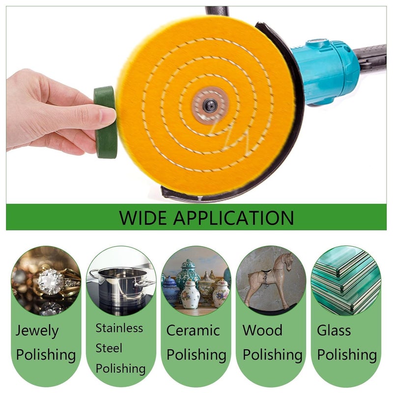Hedume 7 Pcs 6" Polishing Wheels Kit for Bench Grinder, 1/2" Arbor Hole 2 White Cotton Polish Wheel(70Ply), 1 Yellow Cotton Wheel(42Ply), 1 Soft Flannel Buffing Wheel(30Ply), 3 Polishing Compound Set - Image 5