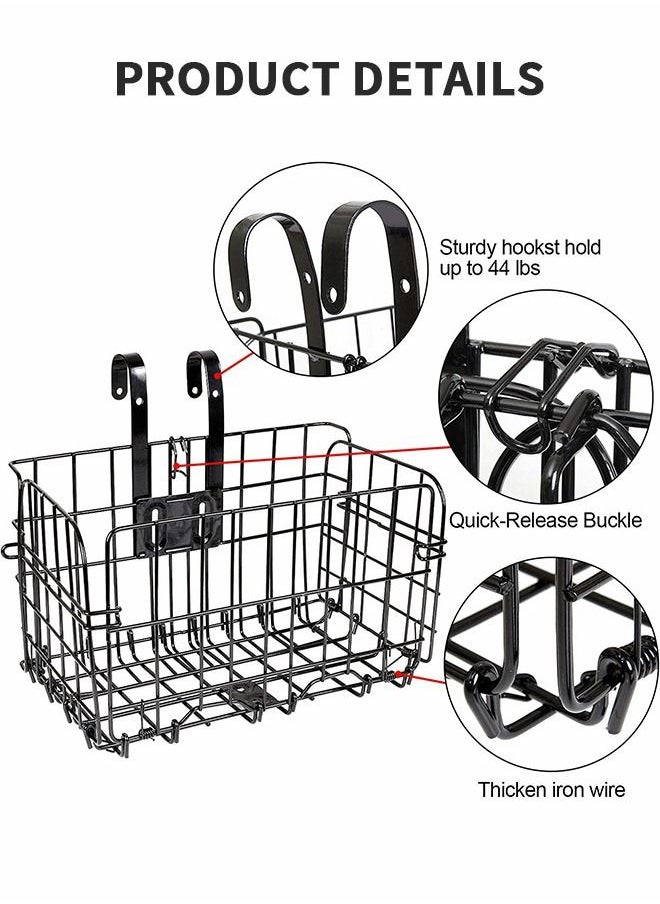Generic Folding Rear Bike Basket Wire Mesh Fold-Up Detchable Front Bicycle Cargo Carrier Removable Front Bag Rear Rack Hanging Bicycle Storage Basket for Mountain Bike Accessories Bike Frame Basket (Black)  - Image 3