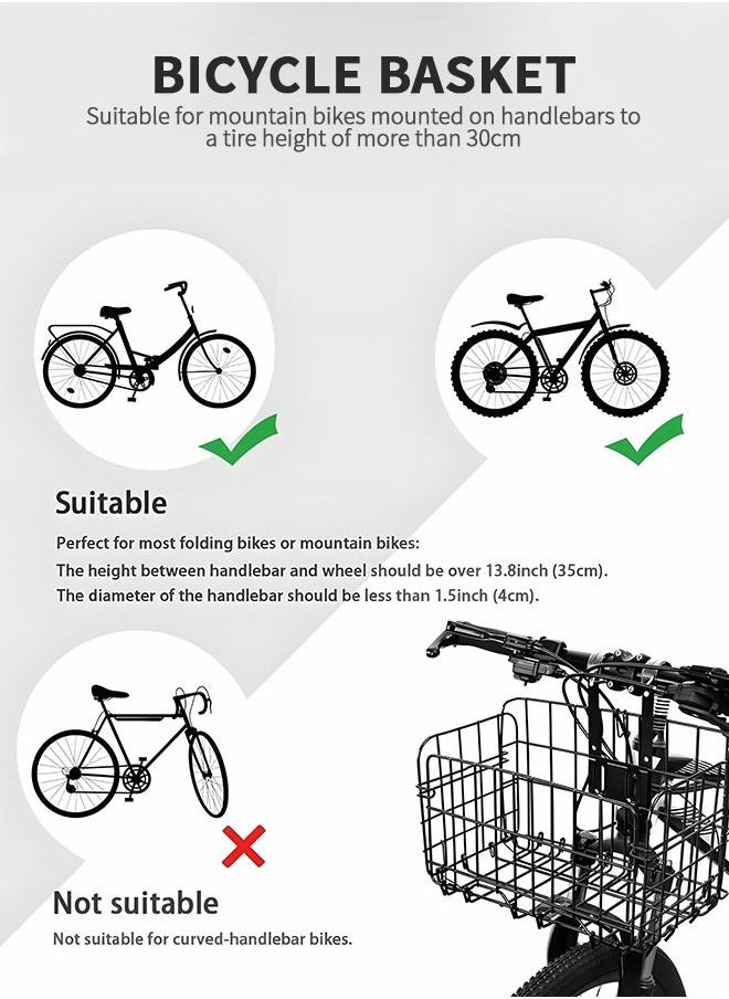 Generic Folding Rear Bike Basket Wire Mesh Fold-Up Detchable Front Bicycle Cargo Carrier Removable Front Bag Rear Rack Hanging Bicycle Storage Basket for Mountain Bike Accessories Bike Frame Basket (Black)  - Image 2