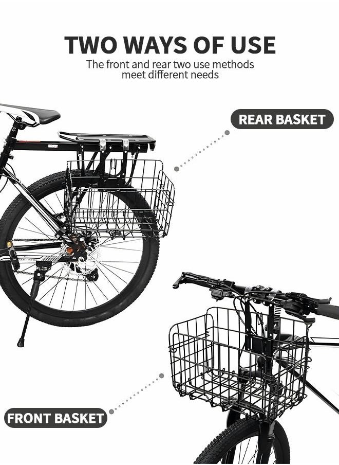 Generic Folding Rear Bike Basket Wire Mesh Fold-Up Detchable Front Bicycle Cargo Carrier Removable Front Bag Rear Rack Hanging Bicycle Storage Basket for Mountain Bike Accessories Bike Frame Basket (Black)  - Image 4