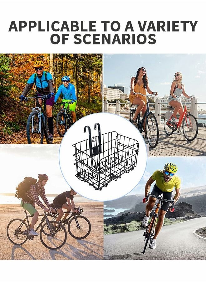 Generic Folding Rear Bike Basket Wire Mesh Fold-Up Detchable Front Bicycle Cargo Carrier Removable Front Bag Rear Rack Hanging Bicycle Storage Basket for Mountain Bike Accessories Bike Frame Basket (Black)  - Image 5