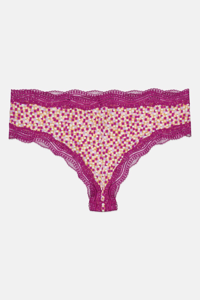 Etam Women Allover Print Pull On Tanga Panty, Purple Combo - Image 2