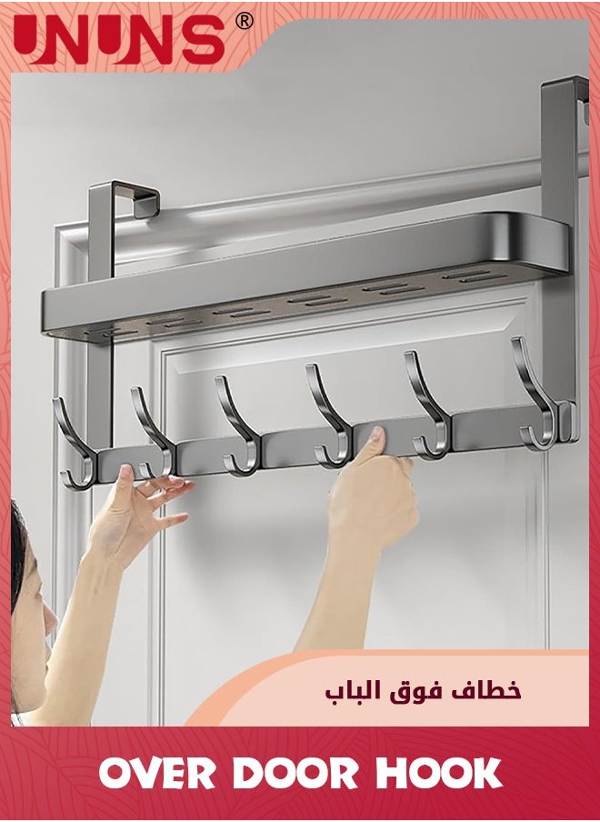 UNUNS Over The Door Hooks Organizer,2 Tier Over The Door Towel Rack With 6 Coat Hooks,Bathroom Door Organizer Back of Door Hanger Organizer for Bedroom,Kitchen,Gray  - Image 2