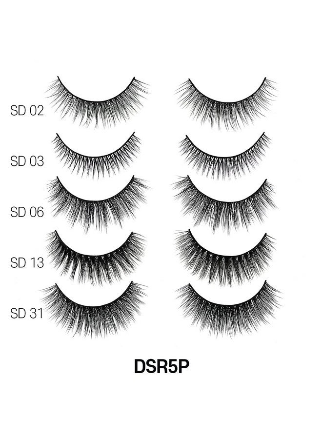 لافلير مجموعة مكونة من 5 أنماط من الرموش الصناعية ثلاثية الأبعاد المصنوعة من فرو المنك، خفيفة الوزن، طبيعية المظهر، سهلة الاستخدام واحترافية، رموش محبوكة، 5 أزواج، عبوة اقتصادية مختلطة (Dsr5P) - Image 2