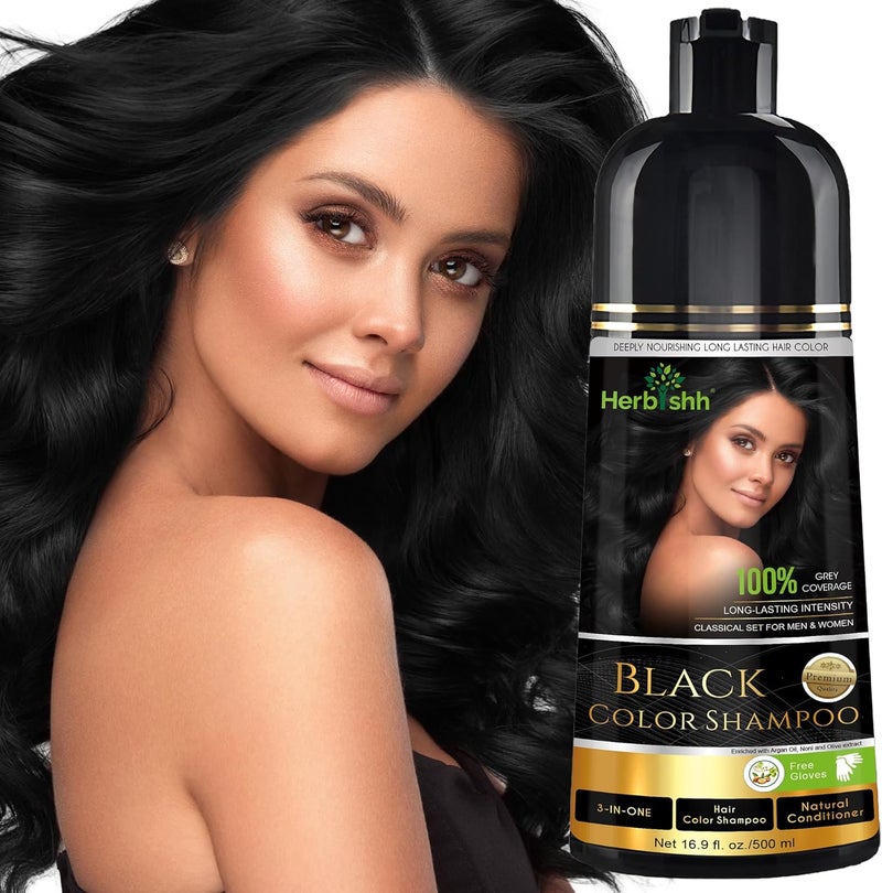 Herbishh Hair Color Shampoo for Gray Hair - 3-in-1 Ammonia-Free Black Dye Shampoo - 500 ml - Image 1