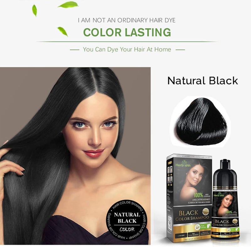 Herbishh Hair Color Shampoo for Gray Hair - 3-in-1 Ammonia-Free Black Dye Shampoo - 500 ml - Image 2