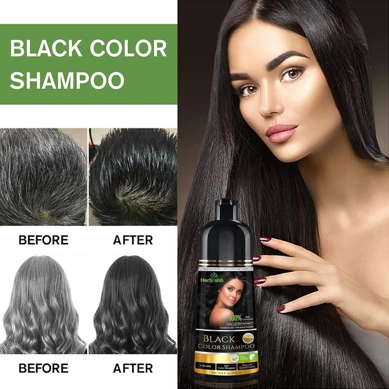 Herbishh Hair Color Shampoo for Gray Hair - 3-in-1 Ammonia-Free Black Dye Shampoo - 500 ml - Image 4
